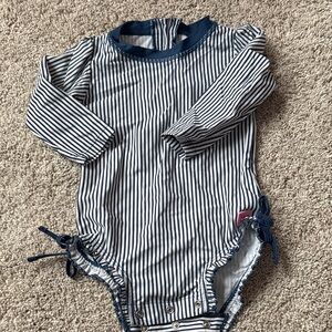 Ruffle Butts Navy and White Striped Swimsuit 12-18M